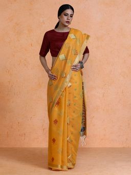 Sarha - Mustard Cotton Zari Saree with Unstitched Blouse