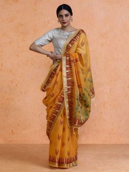 Sarha - Mustard Cotton Woven Saree with Unstitched Blouse
