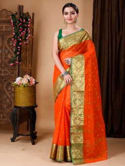 Ruuprekha - Orange Woven Tant Cotton Blend Saree With Unstitched Blouse