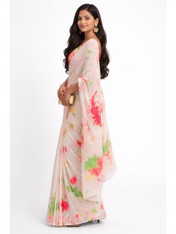 AAKAR - Women White Khadi Abstract Saree with Unstitched Blouse