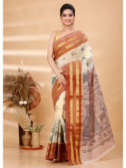 Ruuprekha - Brown Woven Tant Cotton Blend Saree With Unstitched Blouse