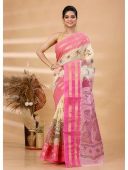 Ruuprekha - Women Pink Woven Tant Cotton Blend Saree With Unstitched Blouse