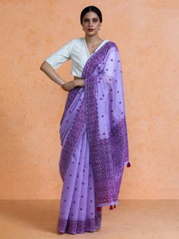 Sarha - Lavender Cotton Woven Saree with Unstitched Blouse