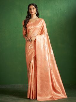 Sarha - Peach Tissue Geometric Saree with Unstitched Blouse