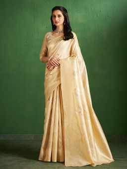 Sarha - Gold Tissue Geometric Saree with Unstitched Blouse