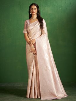 Sarha - Beige Tissue Geometric Saree with Unstitched Blouse
