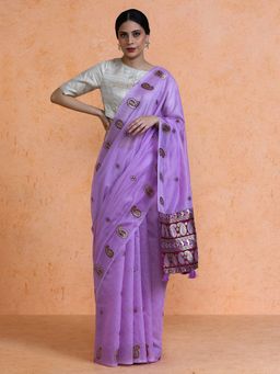 Sarha - Lavender Cotton Printed Saree with Unstitched Blouse