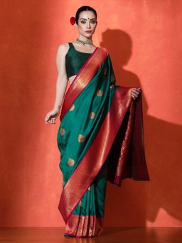 Sarha - Green Silk Woven Saree with Unstitched Blouse