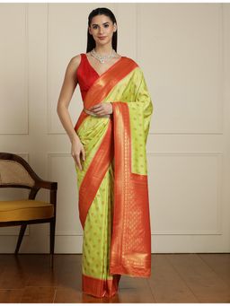 Sarha - Green Silk Woven Saree with Unstitched Blouse