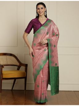 Sarha - Peach Silk Floral Saree with Unstitched Blouse
