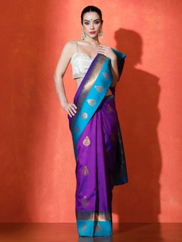 Sarha - Purple Silk Ethnic Saree with Unstitched Blouse
