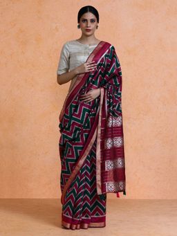 Sarha - Maroon Cotton Printed Saree with Unstitched Blouse