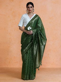 Sarha - Green Cotton Woven Saree with Unstitched Blouse