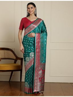 Sarha - Green Silk Woven Saree with Unstitched Blouse