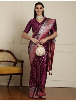 Sarha - Purple Silk Woven Saree with Unstitched Blouse
