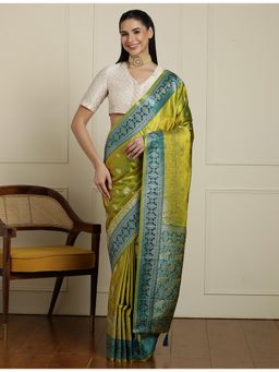 Sarha - Green Silk Woven Saree with Unstitched Blouse