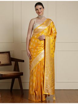 Sarha - Yellow Silk Woven Saree with Unstitched Blouse