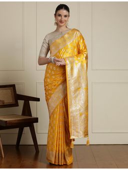 Sarha - Yellow Silk Woven Saree with Unstitched Blouse