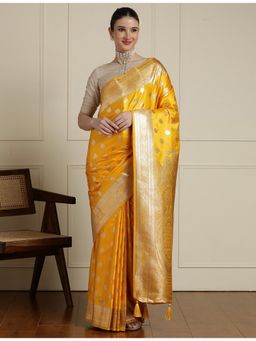 Sarha - Yellow Silk Woven Saree with Unstitched Blouse