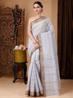 Ruuprekha - Grey Woven Tant Cotton Blend Saree With Unstitched Blouse