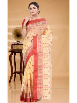 Ruuprekha - Cream Woven Tant Cotton Blend Saree With Unstitched Blouse