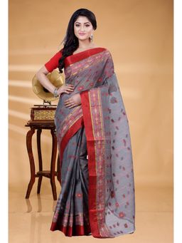Ruuprekha - Grey Woven Tant Cotton Blend Saree With Unstitched Blouse
