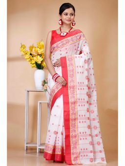 Ruuprekha - White Woven Tant Cotton Blend Saree With Unstitched Blouse