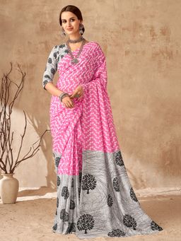Sarha - Pink Poly Georgette Geometric Saree with Unstitched Blouse