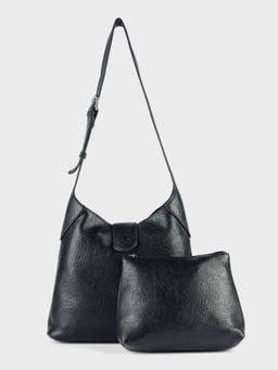 Twenty Dresses by Nykaa Fashion - Black Textured Adjustable Handle Handbag