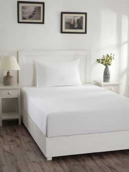 Maspar - Colorart Eden 144 TC Cotton Solid White Single Bedsheet with 1 Pillow Cover (Single)
