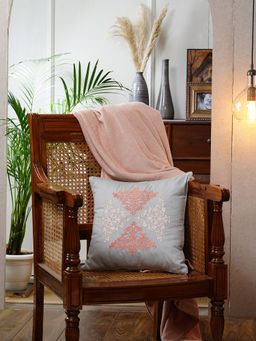 Maspar - Vintage Tranquil Essence Scrollable 150 GSM Embroidery Blue Cushion Cover (18x18 inches)