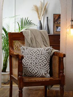 Maspar - Tranquil Essence Alligator 150 GSM Cotton Embroidery Grey Medium Cushion Cover