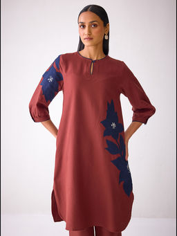 Ancestry - Floral Embroidered Brown Kurta