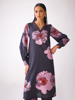 Ancestry - Black Floral Printed Kurta