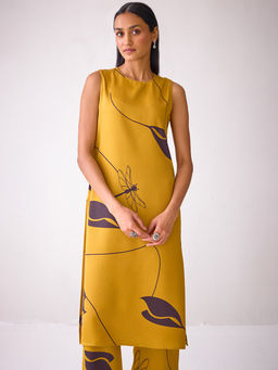 Ancestry - Leaf Printed Mustard Kurta