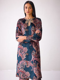 Ancestry - Masakkali Navy Blue Printed Kurta