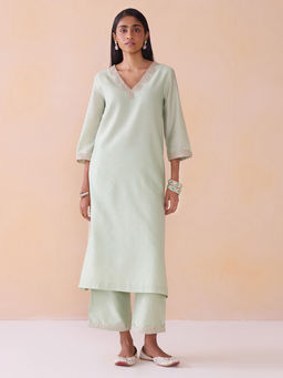 Ancestry - Noor Sage Green Straight Kurta