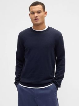 GAP - Men Navy Blue Cotton Solid Sweater