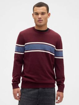 GAP - Men Maroon Cotton Stripes Sweater