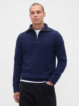 GAP - Men Navy Blue Knitted Solid Sweater