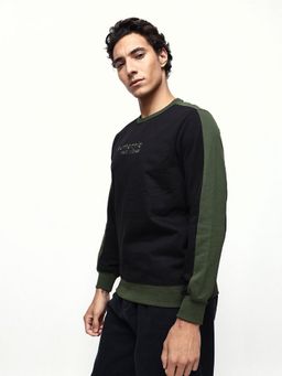 Dennis Lingo - Men's Colourblocked Green Relaxed Fit Pullover Sweatshirt