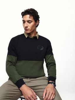 Dennis Lingo - Men's Colourblocked Black Relaxed Fit Pullover Sweatshirt