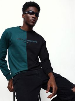 Dennis Lingo - Men's Colourblocked Green Relaxed Fit Pullover Sweatshirt