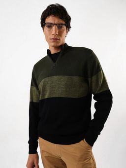 Dennis Lingo - Men Olive Acrylic Colorblock Sweater