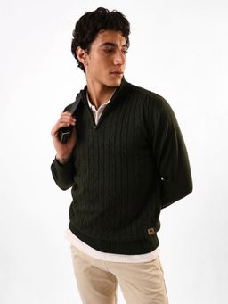 Dennis Lingo - Men Olive Acrylic Textured Sweater