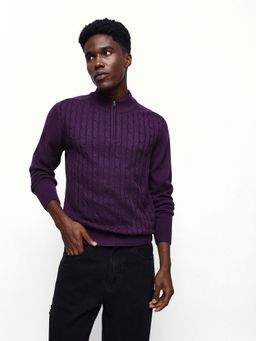 Dennis Lingo - Men Purple Acrylic Textured Sweater