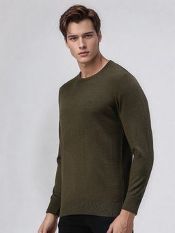 98 Degree North - Men Olive Wool Solid Sweater
