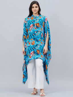 First Resort by Ramola Bachchan - Blue Tropical Print Tunic