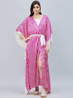 First Resort by Ramola Bachchan - Pink And White Full Length Cover-up (Set of 2)