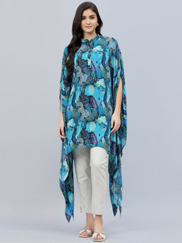 First Resort by Ramola Bachchan - Blue And Green Sea Jungle Print Tunic Dress